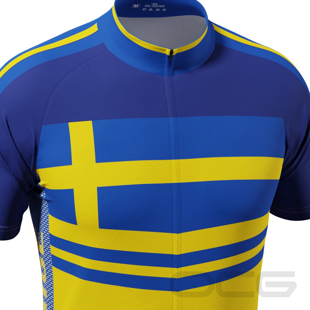 Men's Sweden Sverige Flag Short Sleeve Cycling Jersey