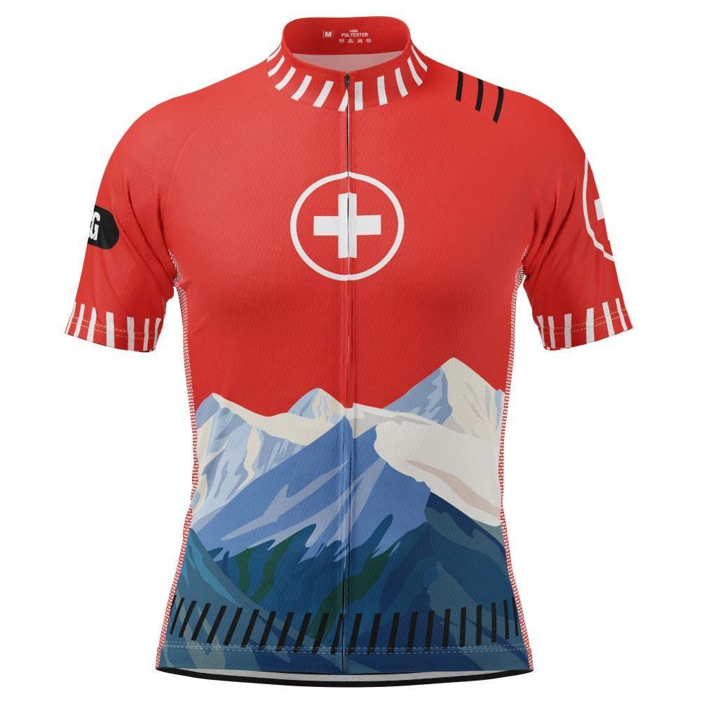 Men's Swiss Alps Switzerland National Flag Short Sleeve Cycling Jersey