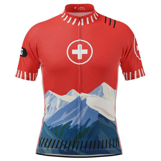 Men's Swiss Alps Switzerland National Flag Short Sleeve Cycling Jersey