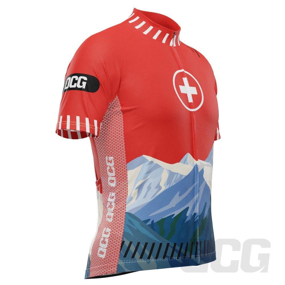 Men's Swiss Alps Switzerland National Flag Short Sleeve Cycling Jersey