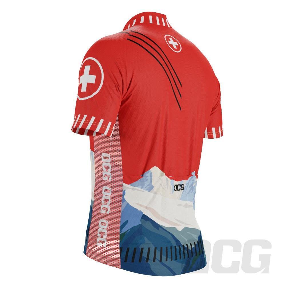 Men's Swiss Alps Switzerland National Flag Short Sleeve Cycling Jersey
