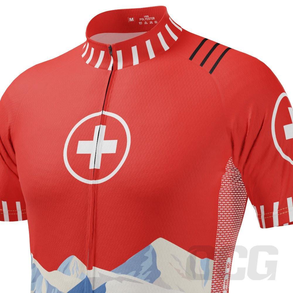 Men's Swiss Alps Switzerland National Flag Short Sleeve Cycling Jersey