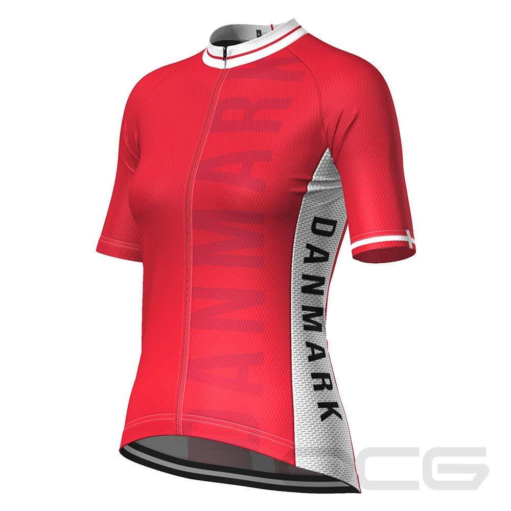Women's Denmark National Flag Short Sleeve Cycling Jersey