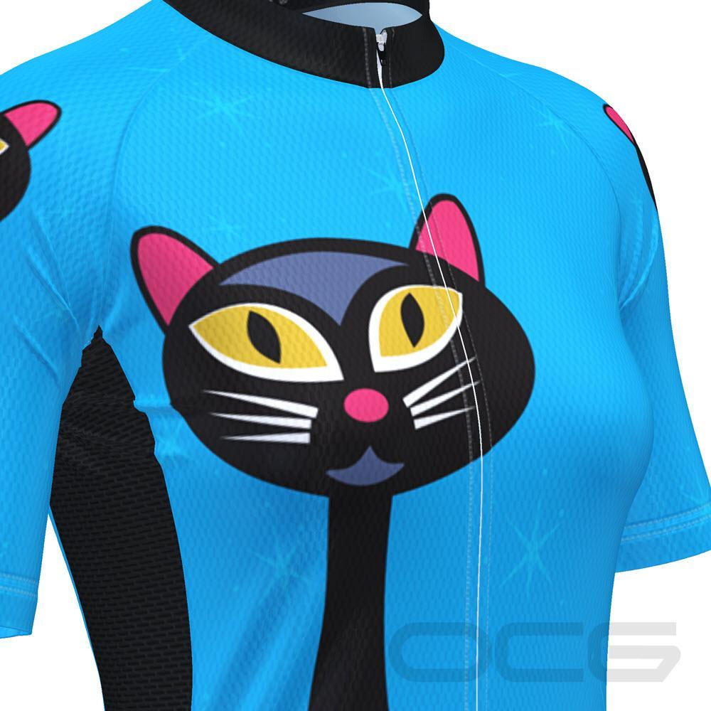 Women's Starry Night Cat Short Sleeve Cycling Jersey