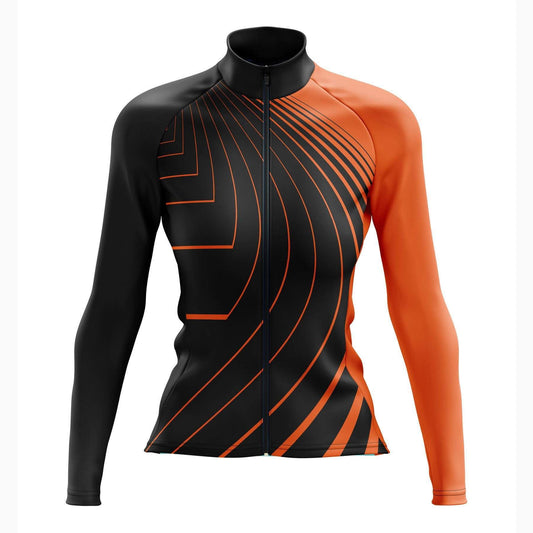 Women's Orange and Black Long Sleeve Cycling Jersey