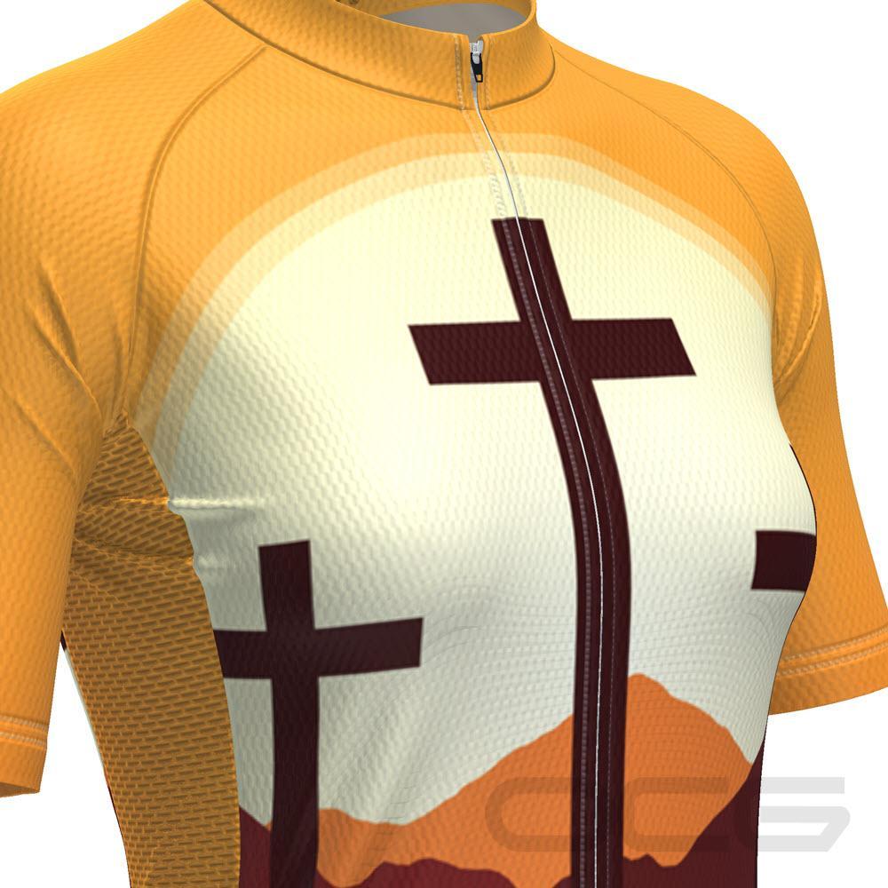 Women's Three Cross Christian Faith Short Sleeve Cycling Jersey