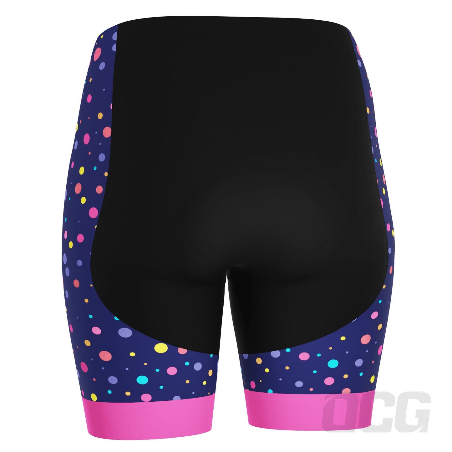 Women's Rainbow Polka Dots on Blue Gel Padded Cycling Shorts